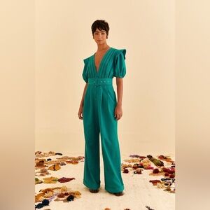 NWT Farm Rio Emerald Short Sleeve Jumpsuit Medium